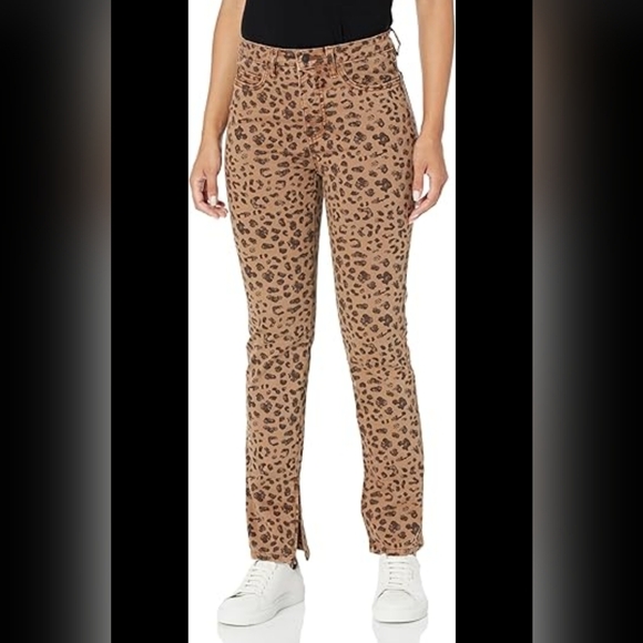 Tru Luxe Jeans Size 12 Animal Printed Hi Waisted Straight Jean with Inseam Slit - Picture 1 of 13